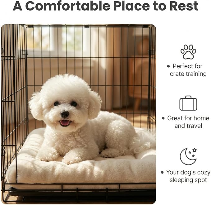 Dog Crate Bed 24x18 for Small Dogs,Washable Dog Crate Mat,Soft Kennel Bed Mattress with Non Slip Bottom,Beige