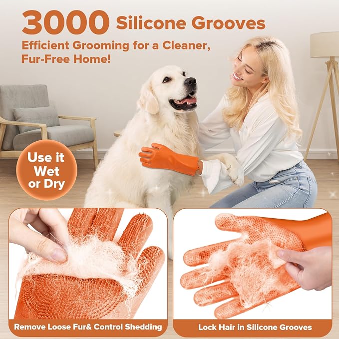 Augwind 6PCS Grooming & Bath Supplies for Dogs, Cats | Dog Washing Gloves | Dog Bath Brush | Dog Shower Brush | Pet Grooming Gloves | Dog Grooming kit | Pet Supplies for Showerhead & Sprayer (Orange)