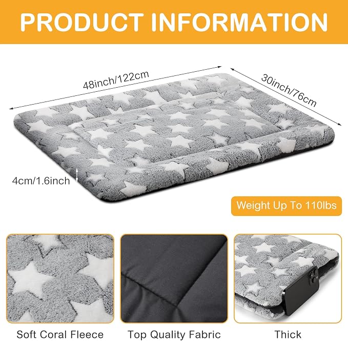 4 Pcs Dog Crate Pads Soft Warm,30 x 48 x 1.6 Inch,Star,Gray | Ultra Soft Warm Washable Anti-slip Kennel Bed Mat for Pets,Reversible Replaceable,for Small Medium Large Dogs and Cats