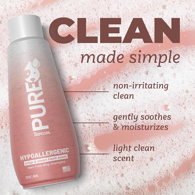TropiClean Pure Puppy Shampoo, Hypoallergenic Dog Shampoo for Allergies & Sensitive Skin, Made in USA, Safe for Cats & Kittens, 22 oz. (Pack of 2)