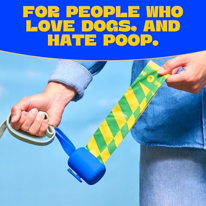 Dog Poop Bag Dispenser with 15 14" Bags Capacity – Blue Silicone Dog Poop Bag Holder for Leash | Durable, Portable & Refillable Waste Bag Case | Only Fits Waste Happy bags
