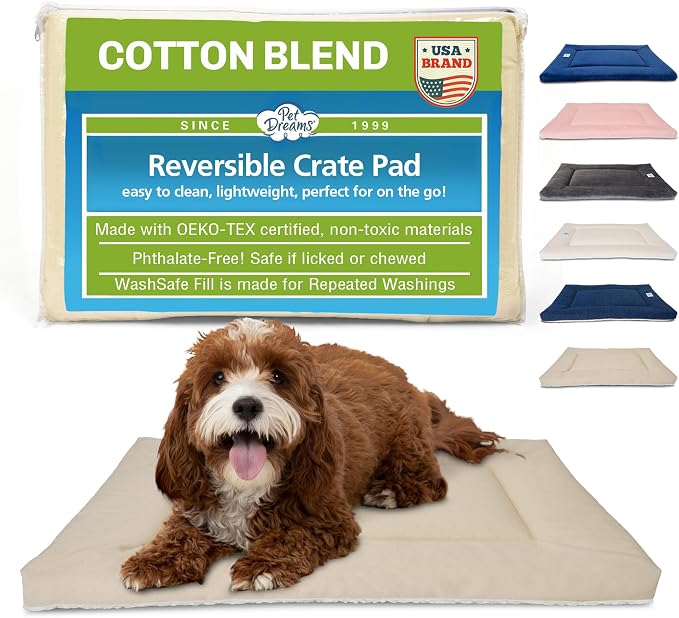 Pet Dreams Dog Crate Pad - Washable Kennel Mat, Crate Pads for Dog Cages, Non-Toxic, Flat Indoor Cat Bed, Fits iCrate 18, 24, 30, 36, 42, 48 Inches (Khaki, X Small, 18")