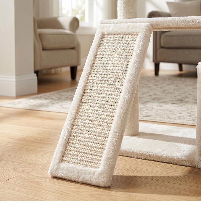 YUNIQUE Multi-Functional Cat Tree Tower, Big Cat Condo with Scratching Board, Rotating Toy & Deep Hammock, Luxury Perch Kitty Furniture for Indoor Cats (White)
