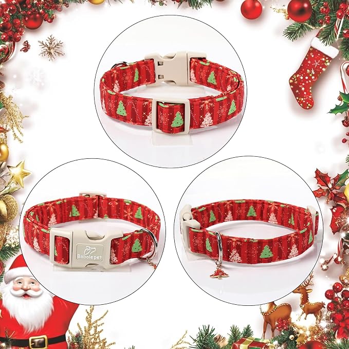 Christmas Dog Collar - Cute Red Christmas Tree Festive Puppy Collar with Safety Buckle, Soft Adjustable Holiday Dog Collars for Small Medium Large Dogs XL