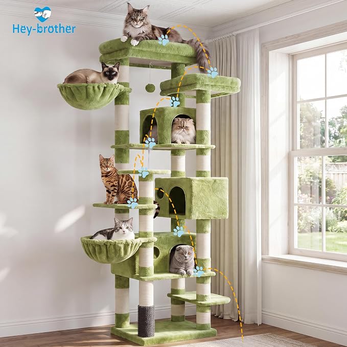 Hey-brother Cat Tree, Multi-Level Tower with 3 Condo, Hairbrush, MPJ035-MGR