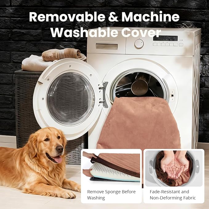 OhGeni Orthopedic Waterproof Dog Bed for Large Dogs, Machine-Washable Removable Cover in Easy-Clean Fabric, Reversible Memory Foam & Easy-Carry Handle, Suitable for Crate, 41 inch (Brown)
