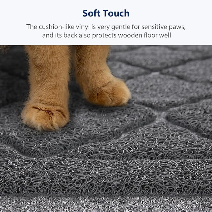 Cat Litter Box Mat, Kitty Premium PVC Pad, Durable Trapping Rug, Phthalate Free, Urine-Resistant, Scatter Control, XXL 47 x 36 Inch, Grey