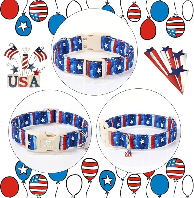 4th of July Dog Collar, Stars & Stripes Patriotic Dog Collars for Giant Large Dogs, Adjustable Lightweight Quick-Release Buckle Collar for Boy&Girl Dogs XL