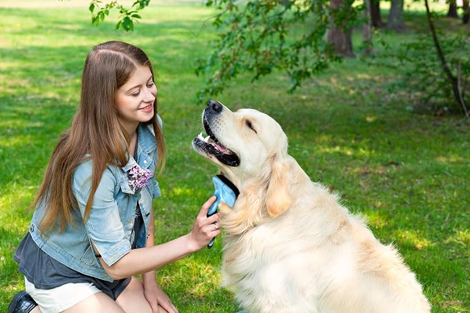 Pets First Self-Cleaning Slicker Brush for Dogs and Cats - Retractable Design for Quick Pet Fur Removal, Fine Bristles to Detangle and Massage