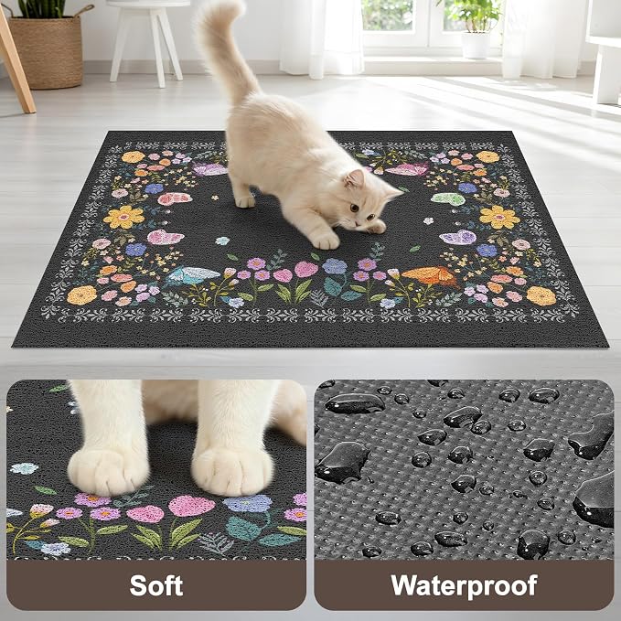 Unicorn Catcher 33"x22" Cat Litter Mat Non-Slip Washable Litter Box Mat | High-Density PVC Litter Catcher Mat Efficiently Traps Scattered Litter From Paws To Keep Floors Clean