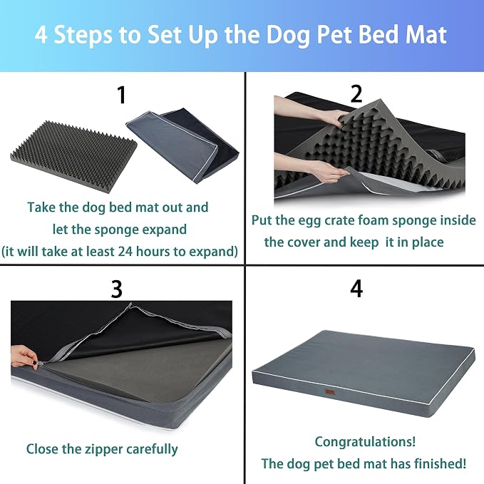 Orthopedic Dog Bed,Small M Sized Dog 30''X20''x3'' Soft Waterproof Egg Foam Pet Crate Beds Mat or Kennel Pads with Removable Washable Cover,Non-Slip Bottom,Dark Grey