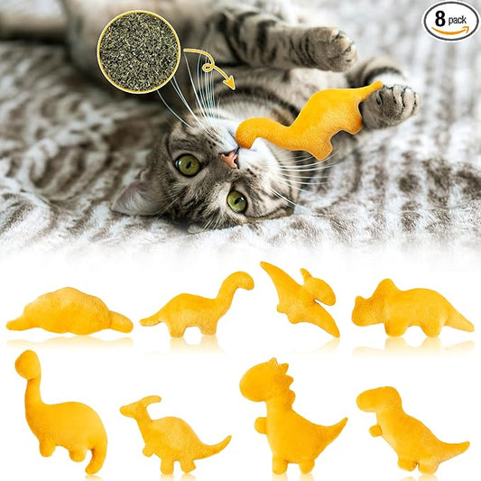 8Pcs Dino Nuggets Catnip Toys for Cat, Interactive Catmint Cat Toy Gift | Soft Cotton, Durable for Chew Kick, Catnip Filled Dinosaur Chicken Nugget Indoor Kitten for Boredom Exercise Play