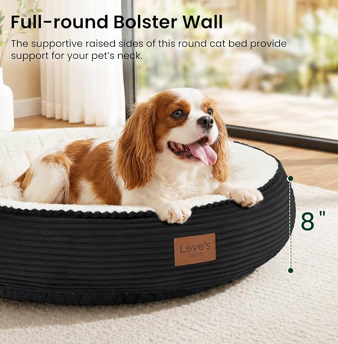 Love's cabin Round Donut Cat and Dog Cushion Bed, 30in Pet Bed for Medium or Large Dogs, Anti-Slip & Water-Resistant Bottom, Soft Durable Fabric Pet Beds, Washable Calming Cat Bed, Black
