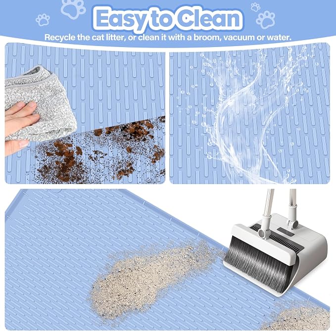 Silicone Cat Litter Mat for Litter Box 34”x22” Large Cat Mat, Blue | Waterproof, Non-Slip, Leak-Proof Rug Mat with Lip, Easy to Clean, Extra Large Litter Catcher Mat for Floor