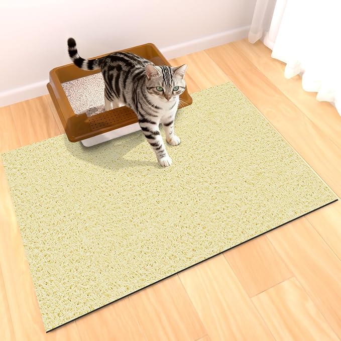 Extra Large Cat Litter Mat 30"x24",Heavy-Duty Litter Rug Catcher with Deep Textured Surface,Non-Slip Kitty Litter Mat Waterproof & Easy Clean, Ideal for Multiple Cats, Beige