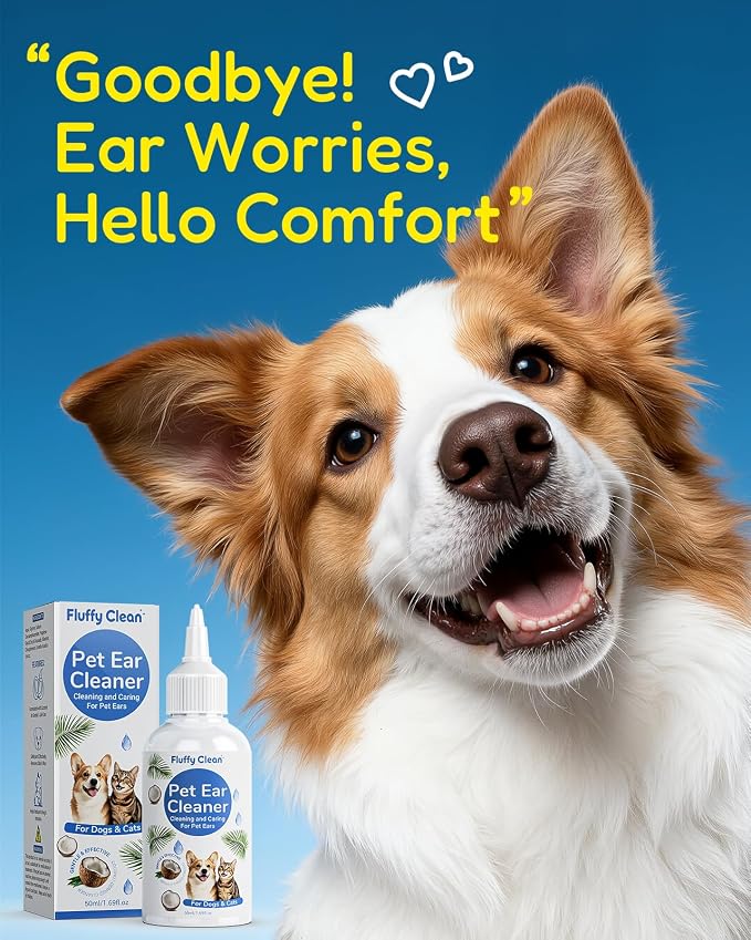 Dog Ear Cleaner - Pet Ear Wash, Flush and Drop Cleaner Solution for Cat & Dog Infection and Itch Relief, Gently Removes Debris, Wax Buildup, Odor - 1.69 fl oz
