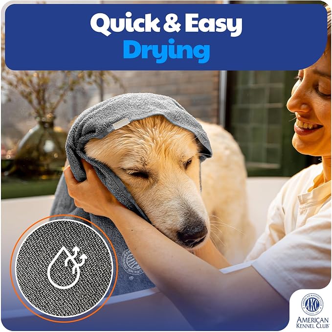 AKC 2-in-1 Dog Grooming Glove & Quick-Dry Towel, Silicone Bristles | Dual-sided bathing and brushing tool supports shedding, massaging and coat care for dogs of all sizes.