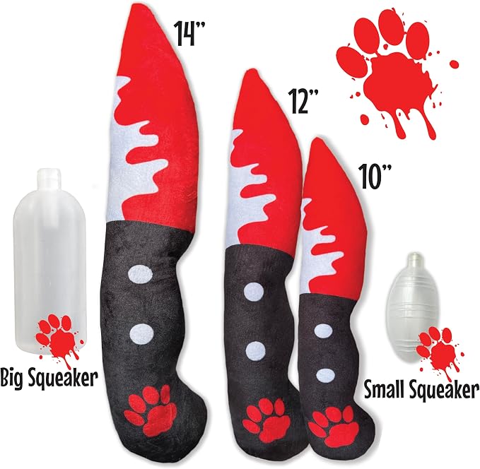 Bloody Knife® Brand Dog Toy (Medium) | Halloween Horror Plush Toy for Small and Medium Dog Breeds | Scary Funny Squeaky and Crinkle Toy | Machine Washable