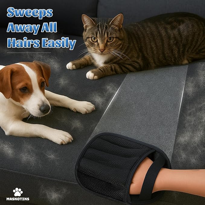 Pet Hair Removal Glove, Electrostatic Cat & Dog Hair Remover with 5-Finger Design, Reusable Deshedding Mitt for Couch, Car, Laundry & Carpet, Lightweight & Washable