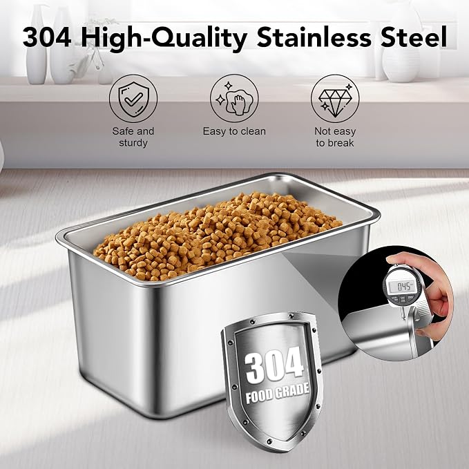 Newget 11 lb Stainless Steel Dog Food Storage Container with Scoop, White | Keep Food Fresh, Sturdy, Airtight, Rust-Proof, Insect-Proof, Moisture-Proof, Easy to Use, Suitable for Store All Pet Food