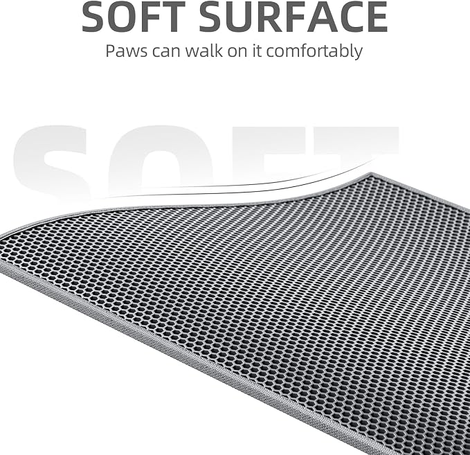 ESTHELLO Cat Litter Mat Honeycomb Double Layer Design 24’’ x 15’’ Gray