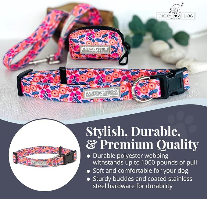 Lucky Love Dog - Adjustable Dog Collar with Easy Click Buckle for Large Ones, Durable, & Comfortable for Male & Female Dogs, Pet Collar for Puppies & Adult Dogs - Rosie, Large