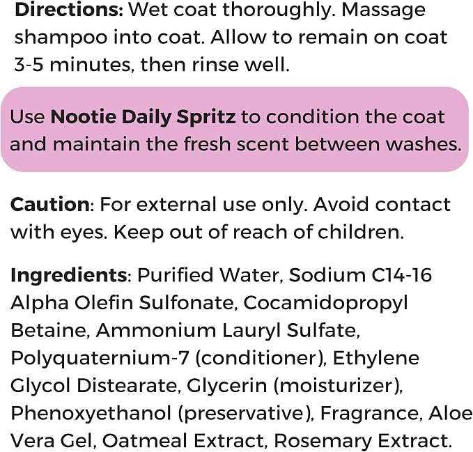 Nootie - Pet Shampoo for Sensitive Skin - Revitalizes Dry Skin & Coat - Natural Ingredients - Gentle Dog Shampoo - Cleans & Conditions