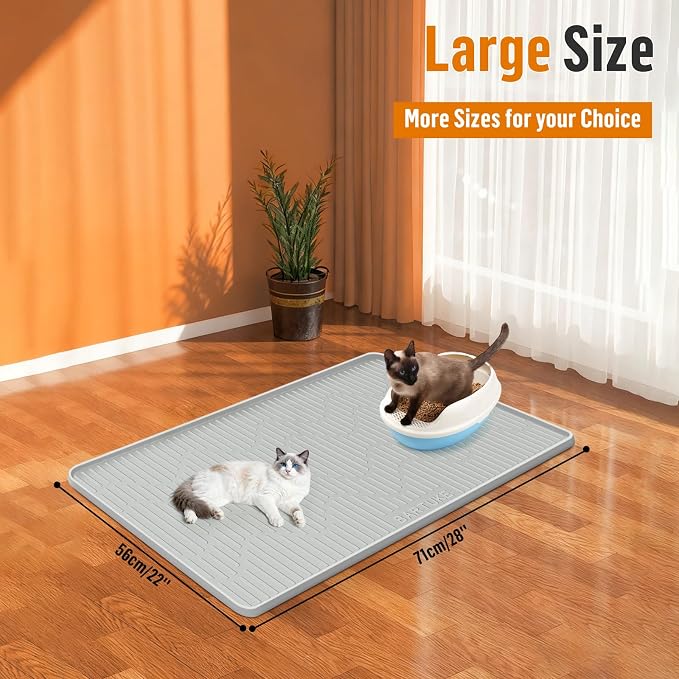 Silicone Cat Litter Box Mat 28"x 22" Extra Large Cat Rubber Mat | Cat Mat for Litter Box, Non-Slip, Waterproof Cat Litter Trapping Mat with Raised Edge, Kitty Litter Mat for Floor, Easy Clean