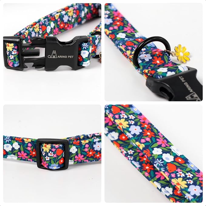 ARING PET Girl Dog Collar, Cute Spring Summer Floral Puppy Pet Collars for Small Medium Large Dogs-XL