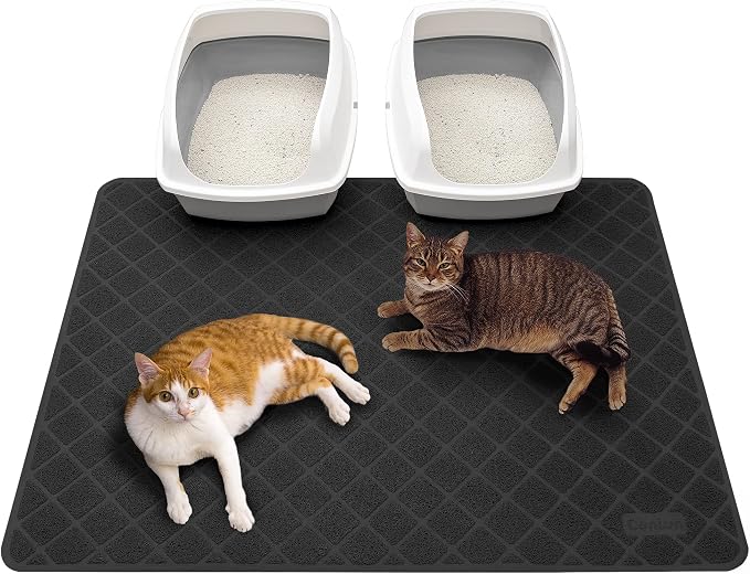 Conlun Cat Litter Mat Litter Trapping Mat, Black Premium Durable PVC Grid Mesh with Scatter Control, Non-slip, Less Waste Cat Litter Box Mat, Soft on Kitty’s Paws, Urine Waterproof 47" x 35"