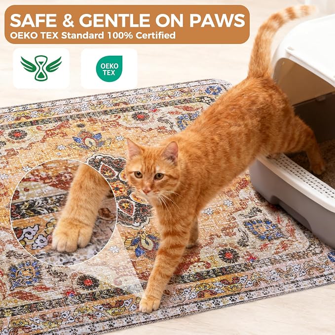 Homimp Cat Litter Mat, Litter Trapping Mat 2 Pack, Contains Mess from Box, Protects Floors,Urine Waterproof,Non-slip,Less Waste Cat Litter Box Mat,Soft on Kitty’s Paws,Washable,Absorbent,Khaki 24"X36"