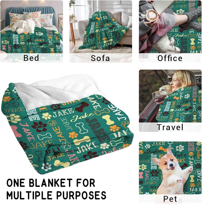 Custom Dog Blankets with Pictures, Personalized Name Blanket for Pets, Customized Pet Photo Throw,The Lightweight Blanket All-Season 50"x40"for Kids