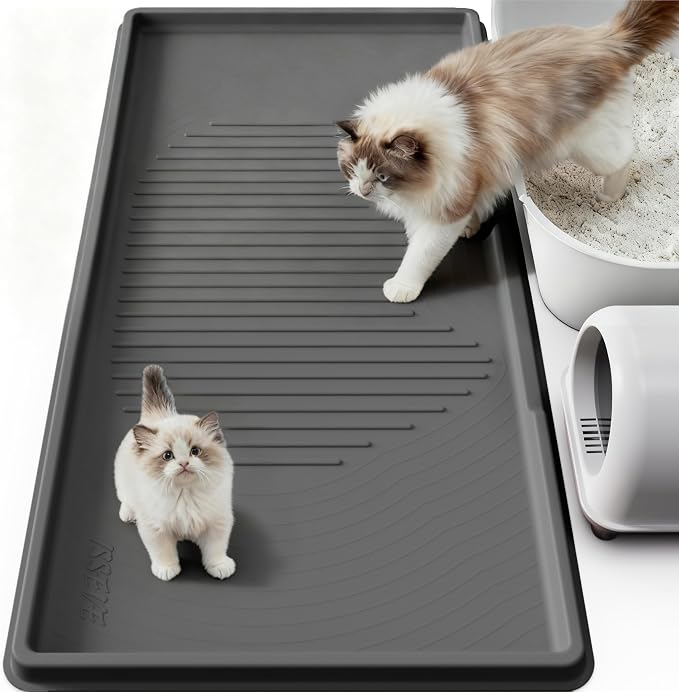 ISSEVE XXL Cat Litter Mat, Extra Large Silicone Litter Box Mat, Dark Grey | 54" x 27.5" XXL, 1.38" Raised Edge, Urine Proof, Litter Trapping Mat for Scatter Control, Soft on Kitty Paws, Protect Floor