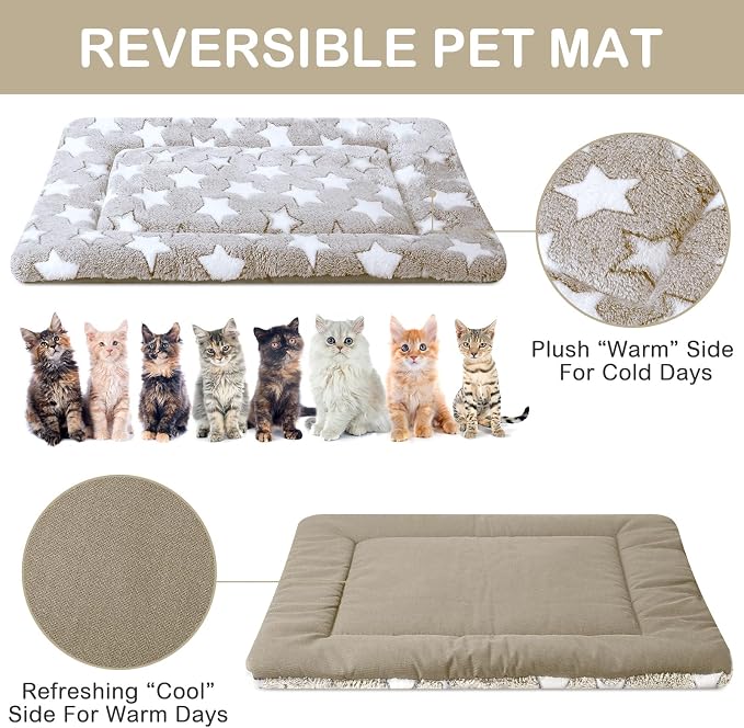 4 Pcs Dog Crate Pads Soft Warm,18 x 14 x 1.6 Inch,Star,Apricot | Ultra Soft Warm Washable Anti-slip Kennel Bed Mat for Pets,Reversible Replaceable,for Small Medium Large Dogs and Cats