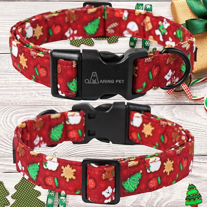 ARING PET Christmas Dog Collar, Cute Red Santa Claus Adjustable Cotton Pet Collars for Puppy Small Medium Large Boy and Girl Dogs-M