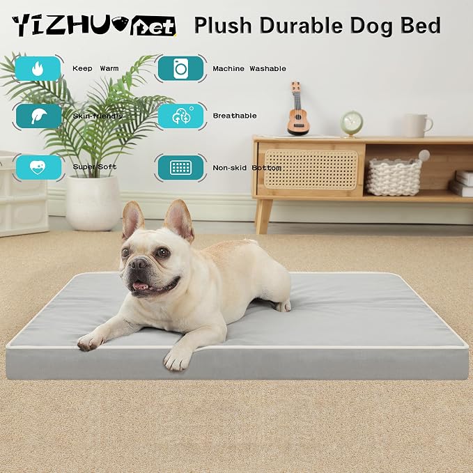 Orthopedic Dog Bed,Small M Sized Dog 30''X20''x3'' Soft Waterproof Egg Foam Pet Crate Beds Mat or Kennel Pads with Removable Washable Cover,Non-Slip Bottom,Light Grey