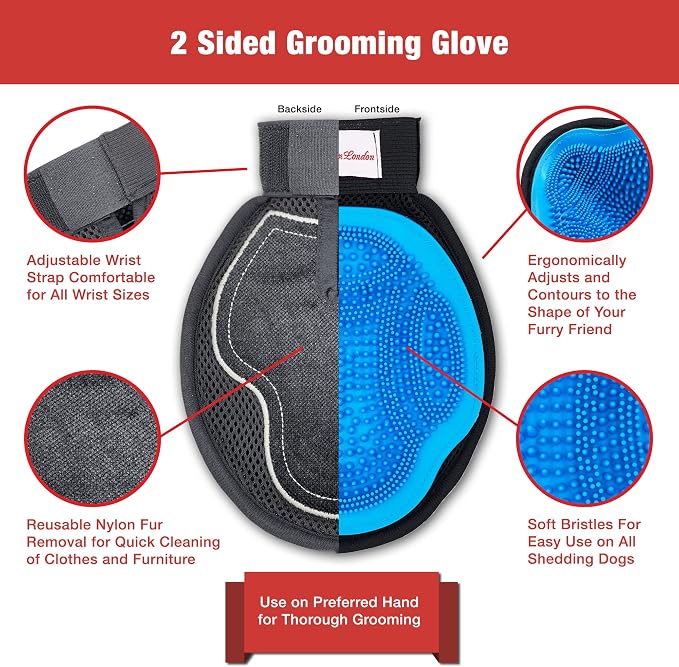 Warren London 2-in-1 Pet Grooming Glove for Dogs & Cats, Reversible Brush