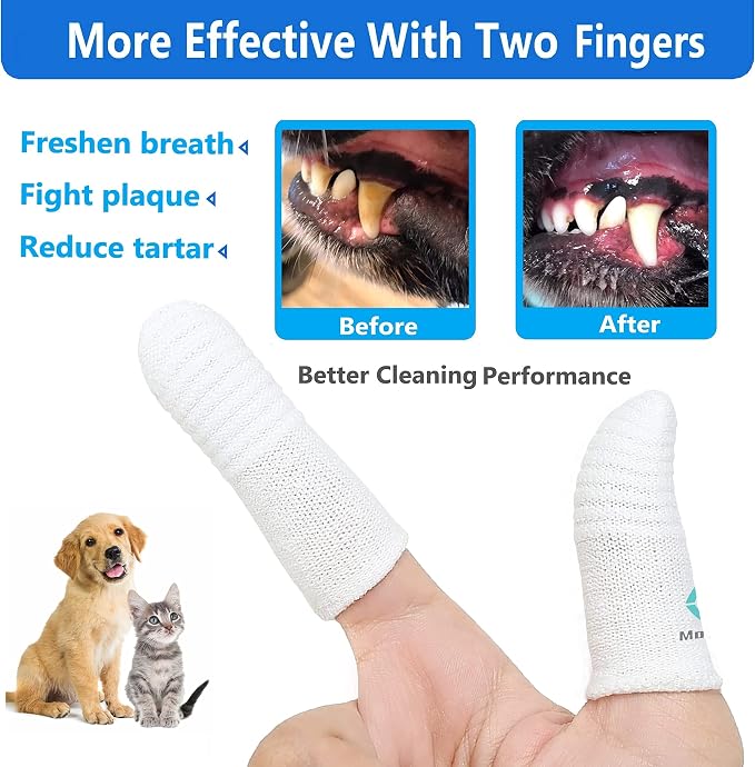 Pet Toothbrush for Small to Large Dogs Cats,Soft High Grade Finger Toothbrush,Teeth Oral Cleaning,Dental Care, 1 Set for Two Fingers White (12)
