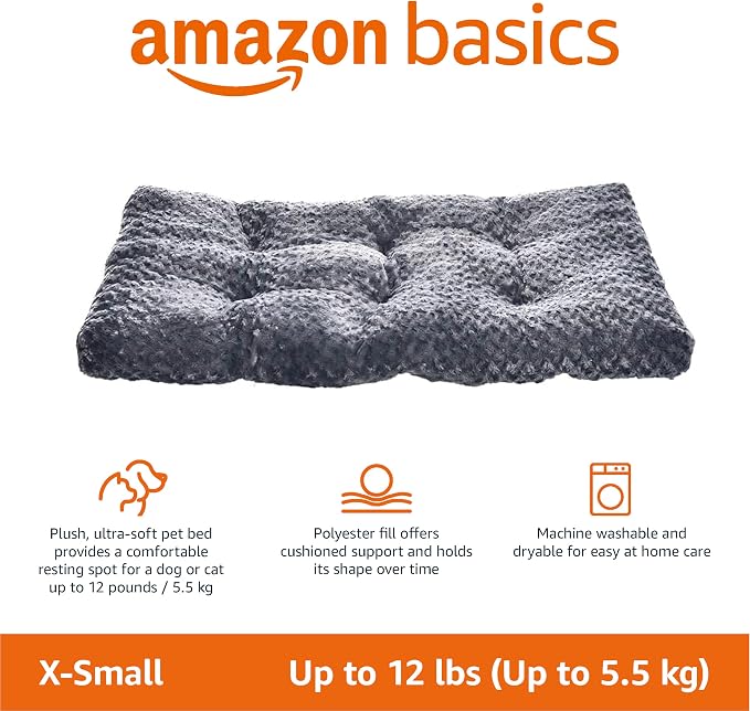 Amazon Basics Washable Cat and Dog Bed and Crate Pad, Indoor, Easy to Clean, 23" x 18" x 2.5", Gray
