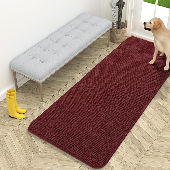 OLANLY Dog Door Mat for Muddy Paws 59x24, Super Absorbent Chenille Mud Mat | Caramel Russet, Absorbs Moisture and Dirt, Non-Slip Machine Washable Doormat, Quick-Dry Indoor Entryway Floor Carpet for Dogs