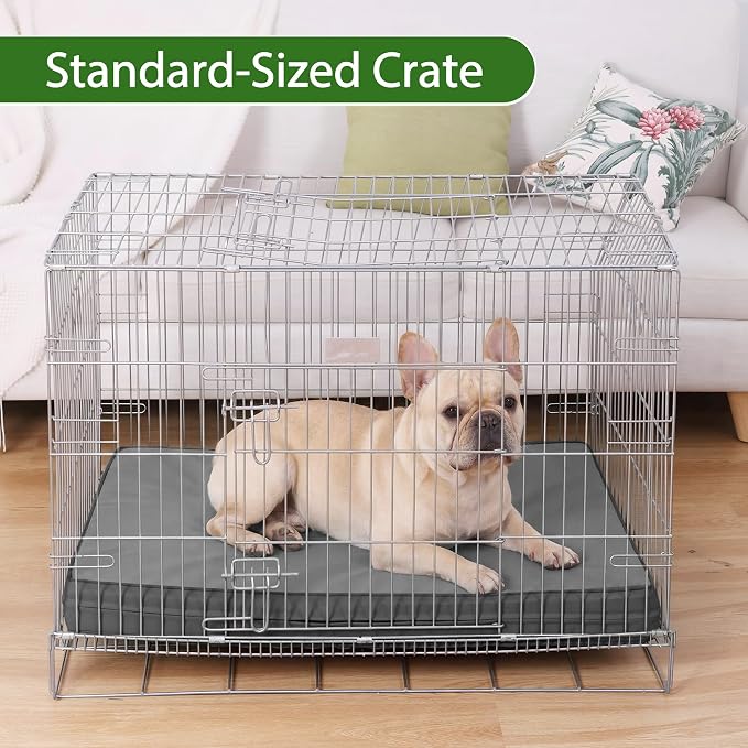 Vonabem Outdoor Waterproof Dog Bed Washable, Medium Crate Pad 30 inch, Wipeable Leather Puppy Bed with Removable Cover Reversible, Foam Durable Anti-Slip Pet Kennel Pads 29"x18" Grey