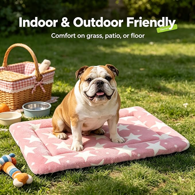 Dog Bed Mat,Reversible & Ultra Soft Kennel Pad-Machine Washable Pet Bed for Dogs & Cats-All-Weather Crate Liner for Crates,Carriers & Travel (Big Star&Pink, 30.0" L x 20.0" W x 1.5" Th)