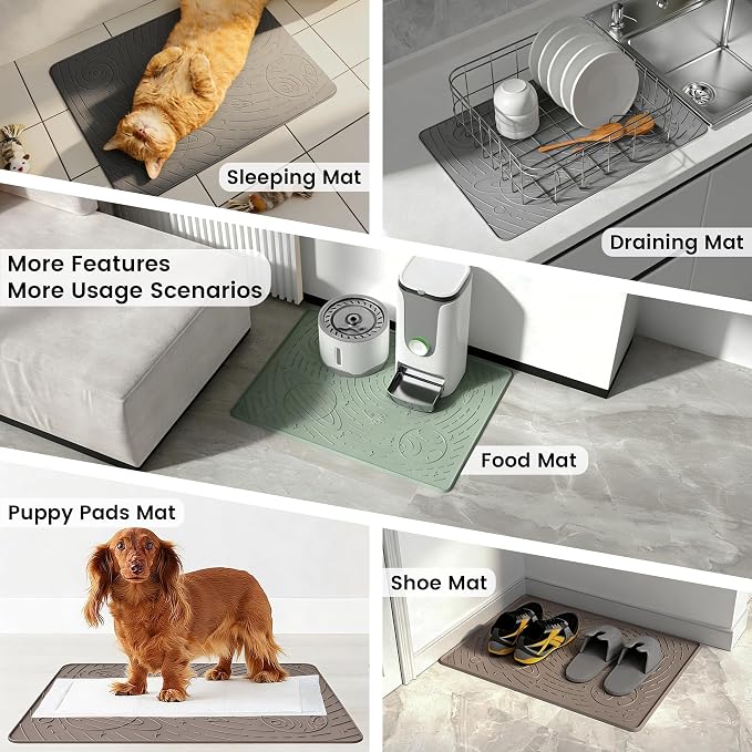 OHMO Cat Litter Mat Medium 23.6x15.7in, Sage Green Silicone Rubber Scatter Control Kitty Litter Box Trapping Mat, Waterproof Easy to Clean, Odorless Pet Supplies, Indoor Cat Essentials