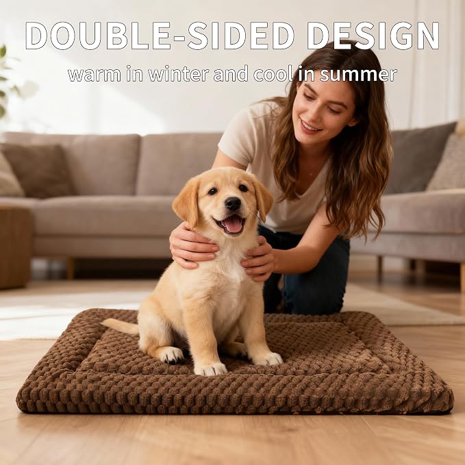 Dog Bed Mat,Reversible & Ultra Soft Kennel Pad-Machine Washable Pet Bed for Dogs & Cats-All-Weather Crate Liner for Crates,Carriers & Travel (Dark Brown, 24" L x 18" W x 1.5" Th)
