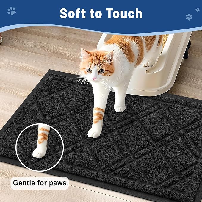 Smiry Cat Litter Box Mat 36x24, Non-Slip Water Resistant Litter Trapping Mat, Easy Clean Less Waste and Urine-Locking Cat Carpet for Indoor, Black