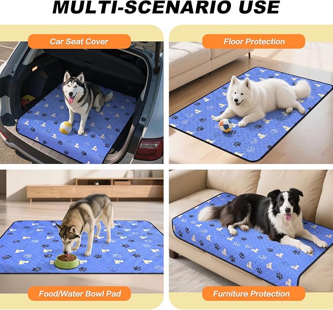 WanpeeGoo Washable Pee Pads for Dogs, Waterproof, 18 x 24 in, 4 Pack, Blue | Super Absorbent, Waterproof and Non-Slip; Washable, Reusable Dog Pads for Crates, Playpens, Floors, Furniture and Travel