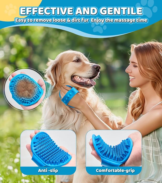 3PCS Dog Bath Brush Shampoo Brush Cat Scrubber Bath Cat Shower Brush Pet Bath Supplies, Suitable for Deshedding, Washing & Grooming for Short and Long Haired Pets (Blue Blue Yellow)