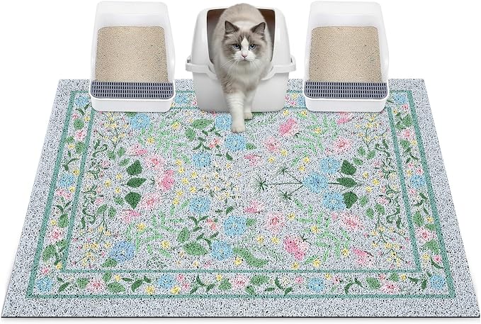 Glittme Cat Litter Mat, 40"x30" Non-Slip Washable Trapping Mat for Cats | Litter Trapping Mat With Thick PVC Coil To Catch Scatter, Soft On Paws And Waterproof Bottom To Protect Floors