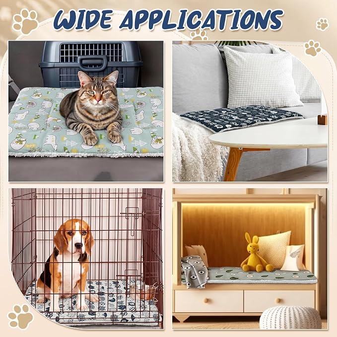4 Pack Reversible Dog Bed Mat Washable Dog Crate Pad with Linen Cooling Side & Soft Sherpa Fleece Side, All Season Pet Kennel Mat for Small Dogs Crate Kennel Home Use 23 x 17 inch