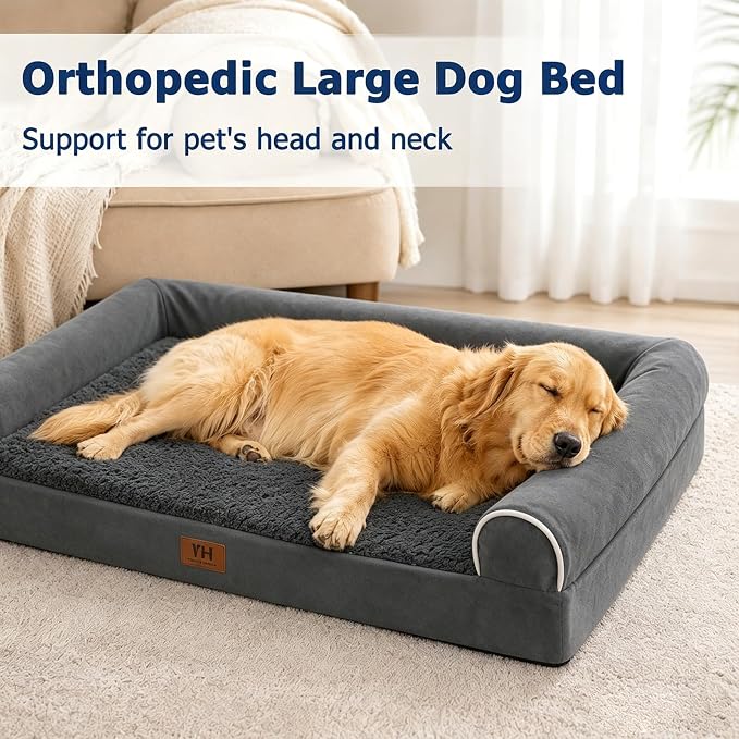 WESTERN HOME Large Dog Bed, Orthopedic Dog Beds for Senior Dogs, Waterproof XL Pet Beds with Washable Removable Cover, Extra Large Soft Nonskid Bottom Pet Sofa Couch, 42in, Dark Grey